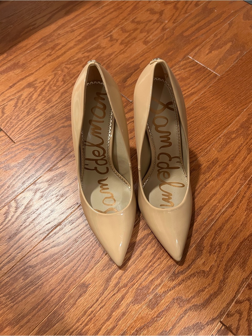 Sam Edelman Beige Patent Pointed-Toe Pumps